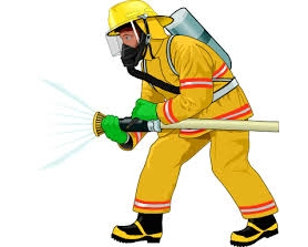 Firefighter icon in gear and using equipment
